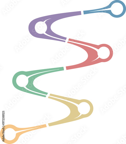 Winding roadmap infographic illustration, with colorful interconnected segments, for visualizing progress, strategic plans, or step-by-step processes