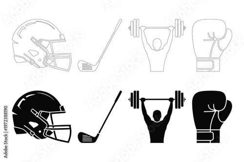 Sports equipment and athlete icons