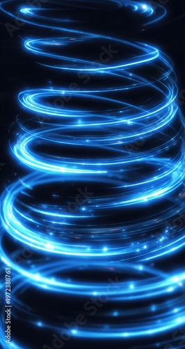 Abstract Blue Swirling Light Trails with Sparkles.