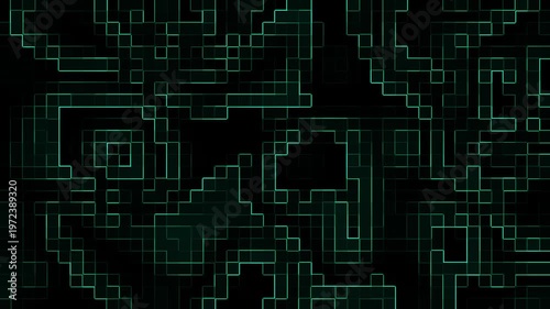Pixel wave geometric black and teal gradient grid mosaic abstract animation background