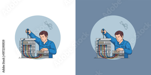 Dedicated IT professional performing crucial server maintenance and troubleshooting, ensuring optimal network performance and system reliability in a modern technological environment
