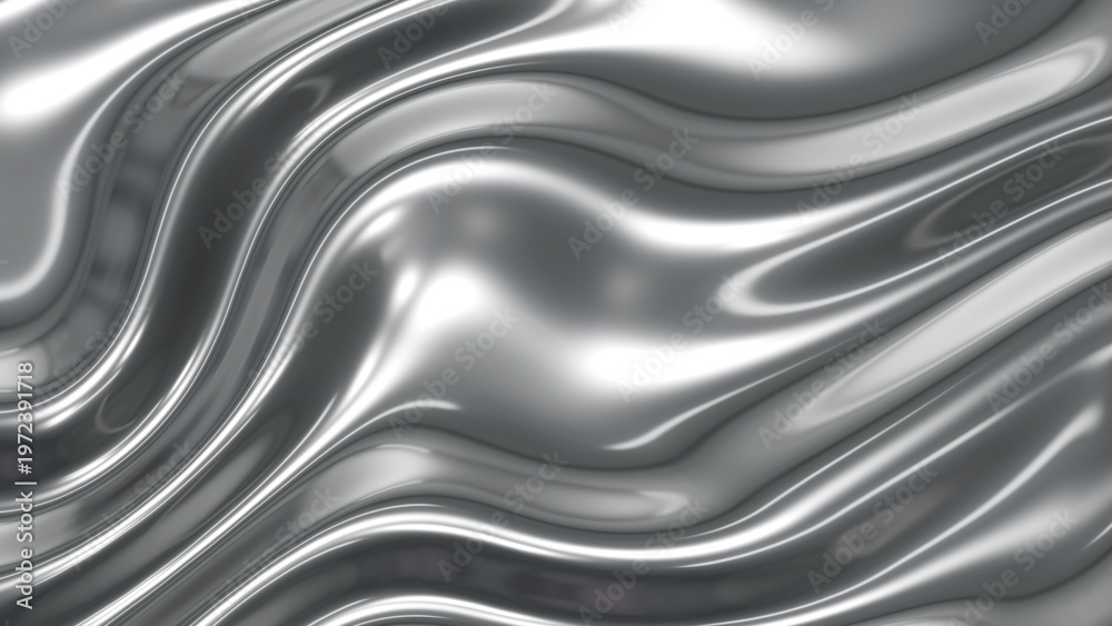 Obraz premium Silver chrome metal background, shiny and lustrous metal pattern texture, silky liquid chrome waves.