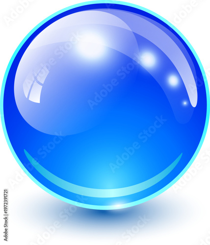 Blue glass ball, 3D shiny sphere.