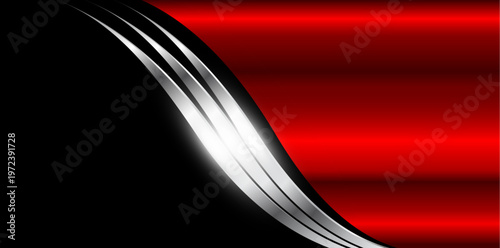 Black and red background with shiny metallic wavy lines, elegant business background.