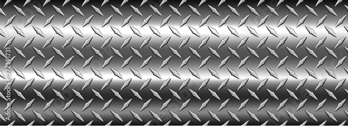 SIlver banner with diamond plate pattern, shiny steel metal sheet texture industrial background.