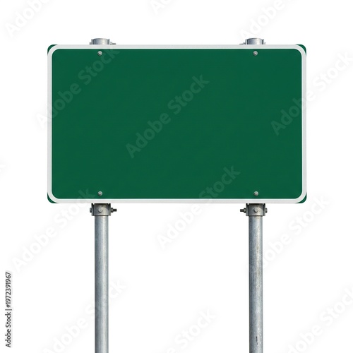 Blank Green Road Signboard on Metal Poles in Outdoor Environment