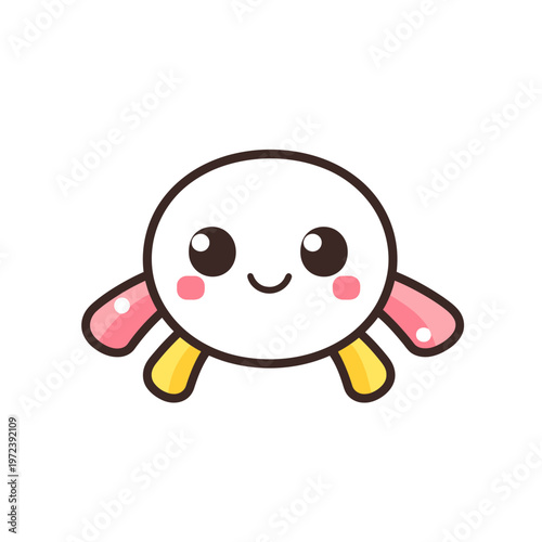 Cute, cheerful cartoon character, simple design with big eyes, rosy cheeks, and colorful limbs