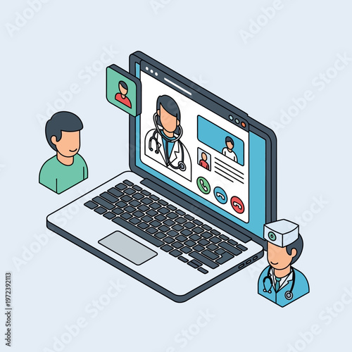Online medical consultation on laptop screen.