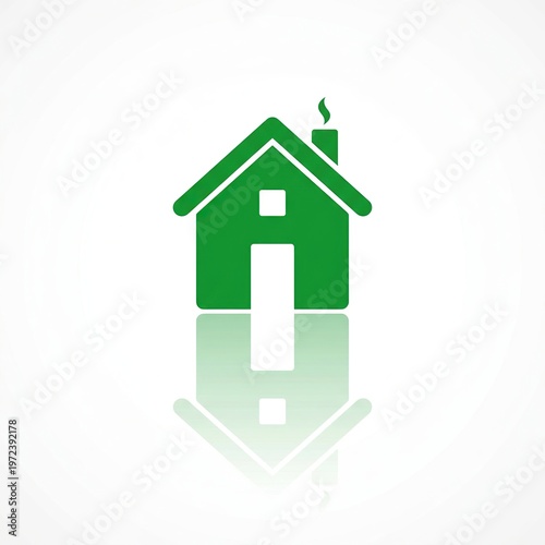 Green House Icon with Smoke Rising in Modern Minimalist Style