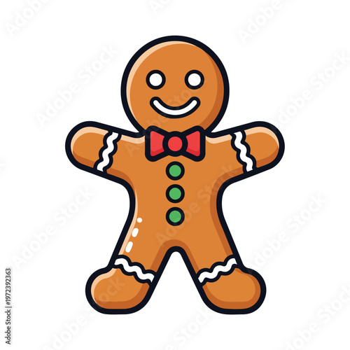 Gingerbread man with red bow tie.