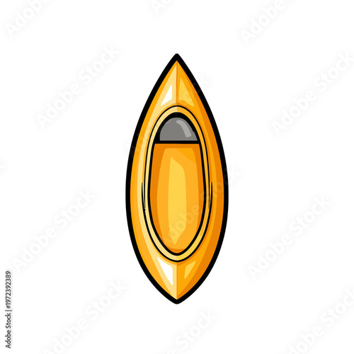 A stylized teardrop-shaped object with a central opening and vibrant yellow and black colors