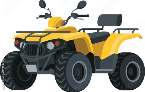 Yellow all terrain vehicle atv quad bike illustration for extreme sports off road adventure and outdoor recreation transportation vectorY