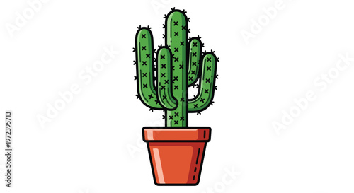 Vector Illustration of a Potted Cactus Plant