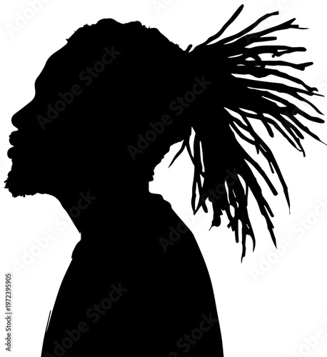 Photos Black Silhouette of a Man with Long Dreadlocks Hairstyle Side Profile View Vecto
