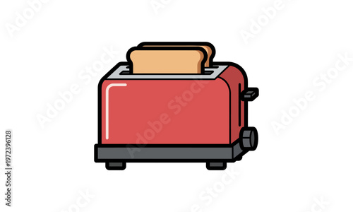 Red Pop-Up Toaster with Toasted Bread Slices Vector