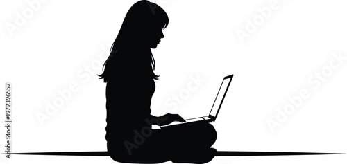 Female Digital Nomad Laptop Silhouette Remote Work Freedom