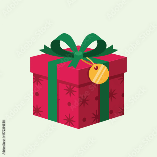 Red gift box with green ribbon.