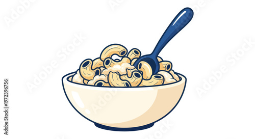 Delicious Macaroni and Cheese in Bowl with Spoon, Comfort Food, Close-up