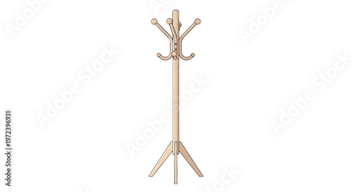Minimalist Wooden Coat Rack Stand Isolated on White Background