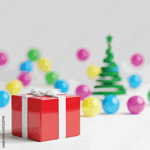 Red Gift Box with White Ribbon.