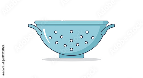 Blue Kitchen Colander Icon Flat Design Illustration