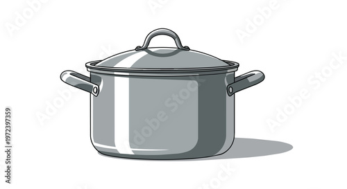 Minimalist Vector Illustration of a Stainless Steel Cooking Pot with Lid