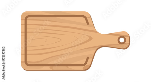 Wooden cutting board with handle isolated on white background