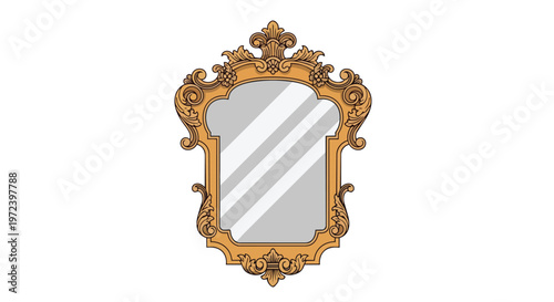 Vintage Ornate Gold Mirror with Baroque Style Frame Isolated on White