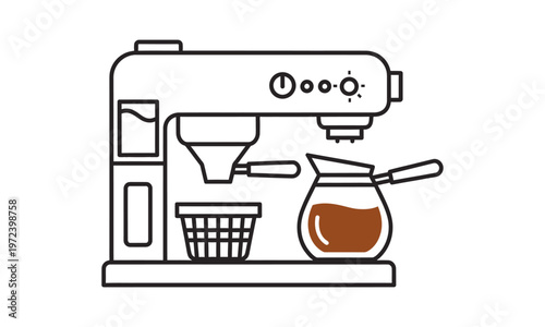 Coffee Station Vector with Espresso Machine and Turkish Pot