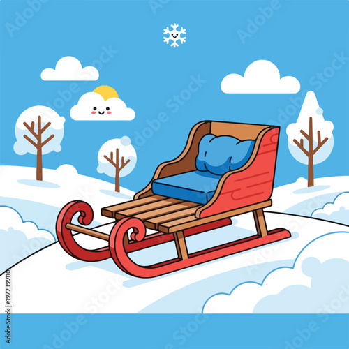 Red Sled with Blue Cushion Seating.