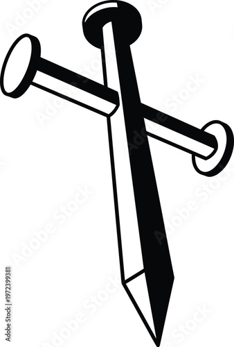 3D Cross Made of Nails Bold Christian Faith Religious Symbol SVG Clipart Illustration Isolated on White Background for Church T-shirt, Hoodie, and Sublimation Print