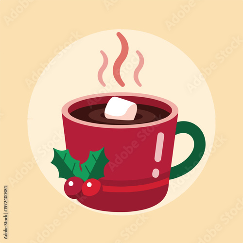 Hot Chocolate with Marshmallow in Mug.