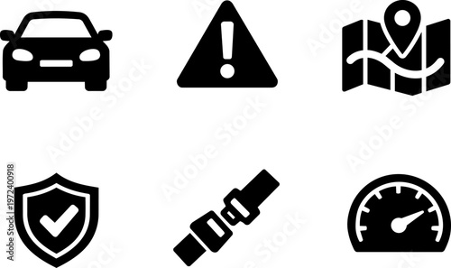 Line icon car safety driving warning navigation set

