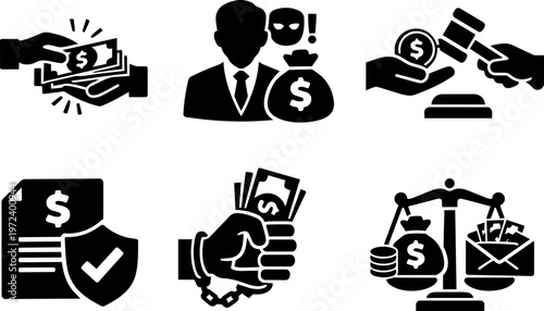 Line icon bribery corruption money crime payment set. Vector