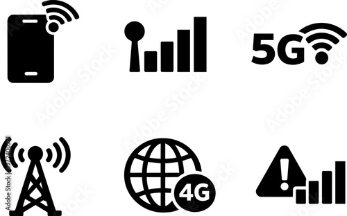 Line icon mobile network wireless signal communication set
