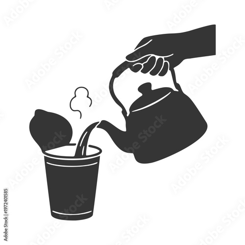 カップラーメンにお湯を注ぐ手のシルエットアイコン