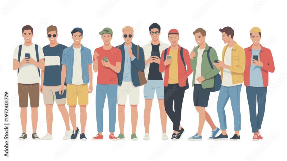 Obraz premium Trendy Young Men Fashion Vector Set – Casual Summer Outfits Collection
