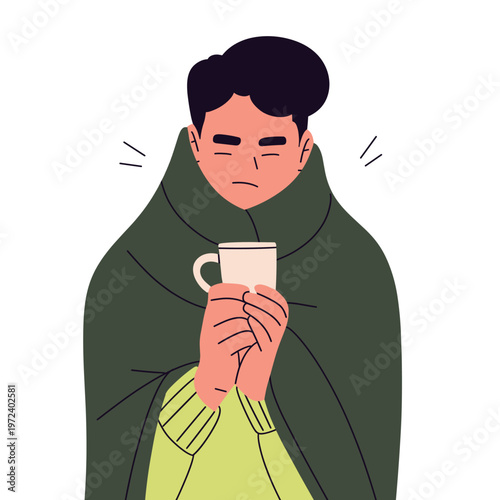 Flat vector illustration set of sick people with common illness symptoms. Modern minimal style, ideal for healthcare, medical awareness, seasonal illness, and hygiene concept visuals.