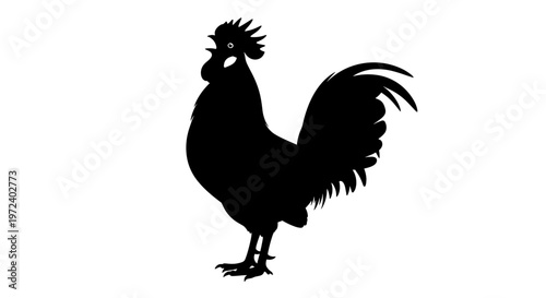 Black Rooster Silhouette Standing Tall.