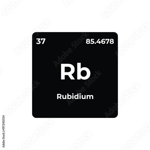 Rubidium element tile on periodic table, chemical symbol Rb with atomic number and weight, minimalist black design for chemistry, science, education, and laboratory concepts.