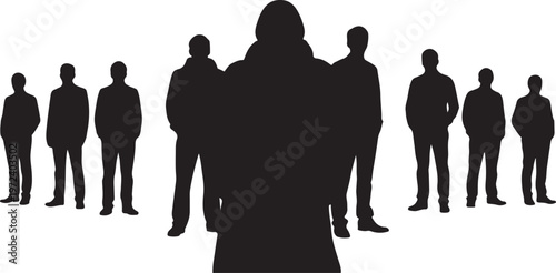 Four male silhouettes stand in a row each exhibiting a different pose with arms positioned uniquely high quality professional