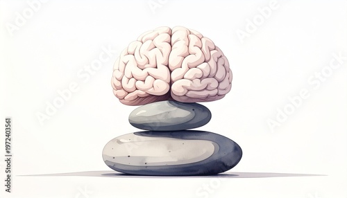 Zen Stones Balancing Brain Shape Concept for Mental Stability and Peace