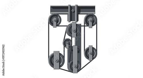 Industrial Pulley System Illustration with Multiple Wheels and Belts