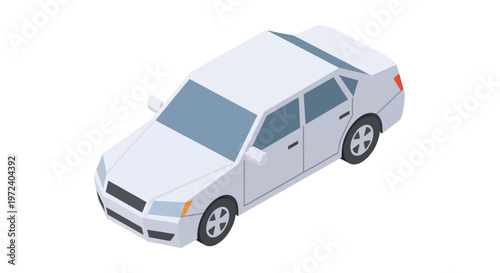 White Sedan Car Isometric View.