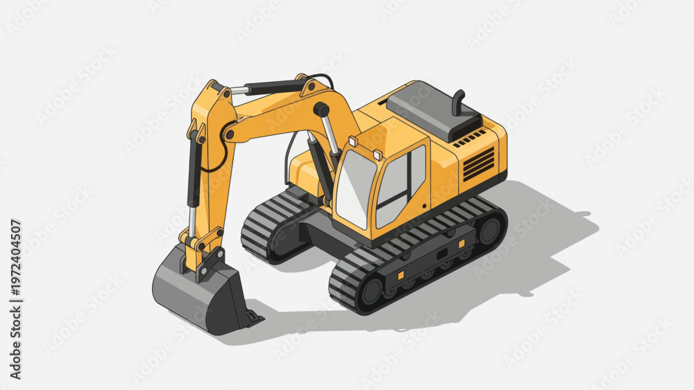 Fototapeta premium Yellow Excavator Construction Vehicle Isometric View.