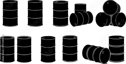 petrol barrel silhouettes  - Vector Stock