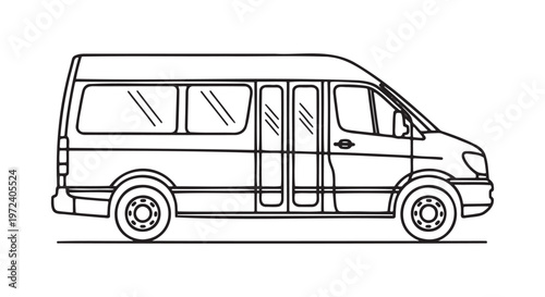 Side view line art of a modern passenger minibus van