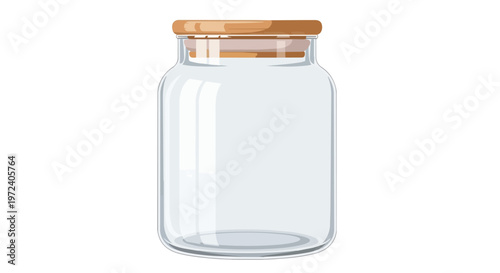 Empty Glass Jar with Wooden Lid Isolated on White Background
