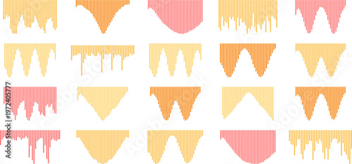 Pastel dripping liquid borders and melting paint edges, collection of 20 vector graphic elements featuring colorful fluid drips in pink, orange, and yellow tones. Minimalist flat design slime