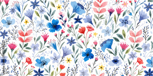 Obraz na płótnie Whimsical floral watercolor patterns blooming beautifully beneath dreamy artistic textured skies